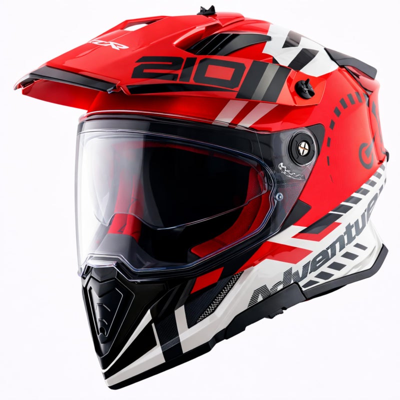 Axor X-Cross Speedometer ISI ECE and DOT Certified Premium Off-Road Full Face Helmet with Pinlock Fitted Dual Visors and Stylish Peak-White Red-L - Image 2