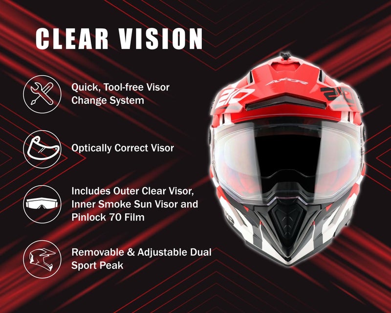 Axor X-Cross Speedometer ISI ECE and DOT Certified Premium Off-Road Full Face Helmet with Pinlock Fitted Dual Visors and Stylish Peak-White Red-L - Image 4