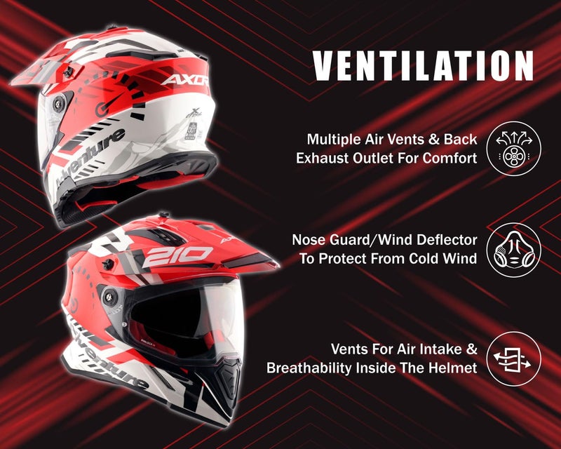 Axor X-Cross Speedometer ISI ECE and DOT Certified Premium Off-Road Full Face Helmet with Pinlock Fitted Dual Visors and Stylish Peak-White Red-L - Image 5