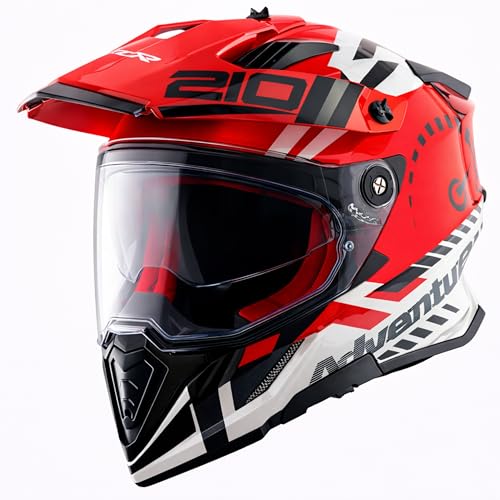 Axor X-Cross Speedometer ISI ECE and DOT Certified Premium Off-Road Full Face Helmet with Pinlock Fitted Dual Visors and Stylish Peak-White Red-L - Image 1