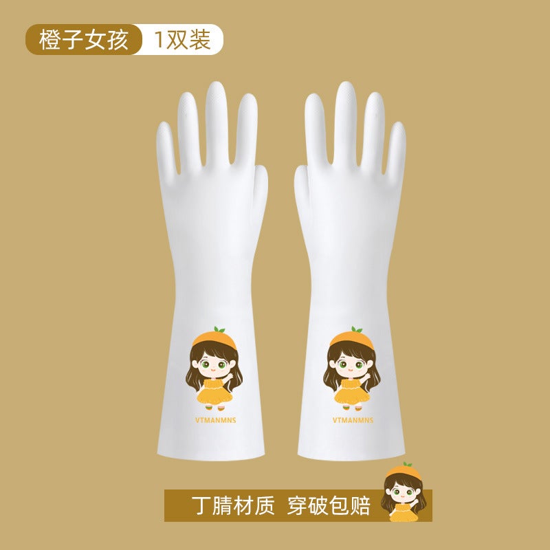 Food Grade Latex Gloves For Adults And Children Cartoon Style Waterproof Antibacterial Thickened Durable Gloves For Household Us Orange Girl 