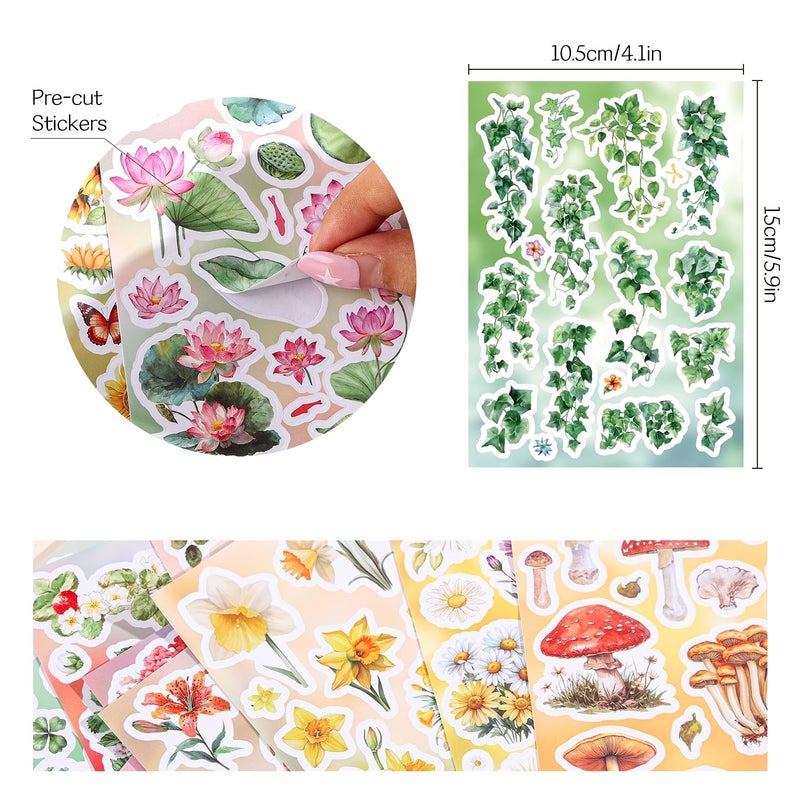 emmoolife 800+ PCS Floral Sticker Book for Journaling Supplies, Leaf Flower Watercolor Botanical Stickers for DIY Craft Scrapbooking Aesthetic Room Decor Junk Journal Bullet Journals Collage - Image 4