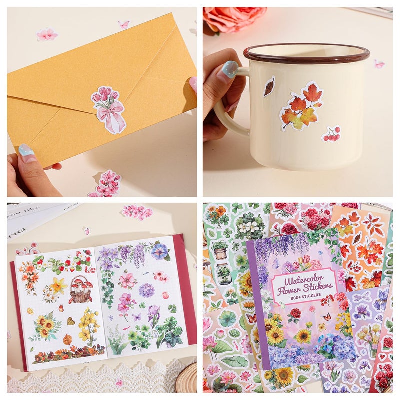emmoolife 800+ PCS Floral Sticker Book for Journaling Supplies, Leaf Flower Watercolor Botanical Stickers for DIY Craft Scrapbooking Aesthetic Room Decor Junk Journal Bullet Journals Collage - Image 5