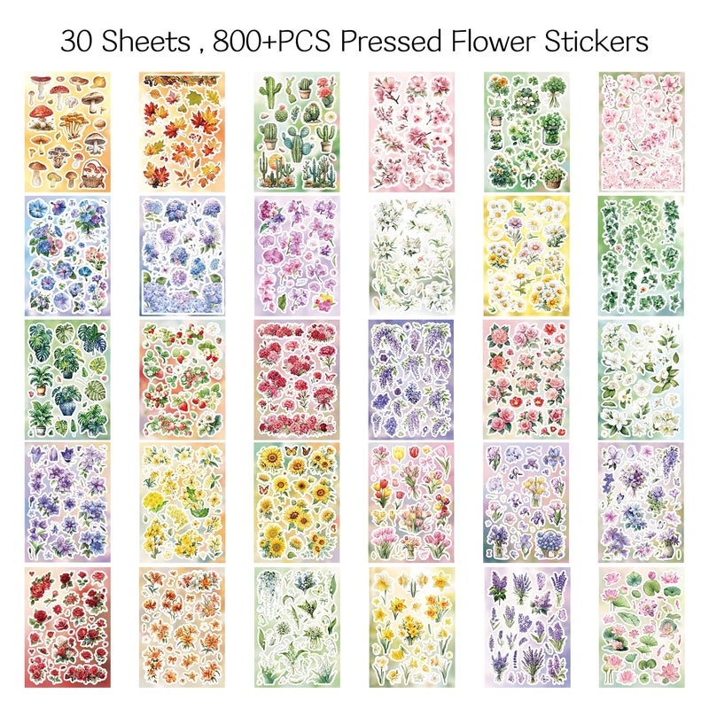emmoolife 800+ PCS Floral Sticker Book for Journaling Supplies, Leaf Flower Watercolor Botanical Stickers for DIY Craft Scrapbooking Aesthetic Room Decor Junk Journal Bullet Journals Collage - Image 3
