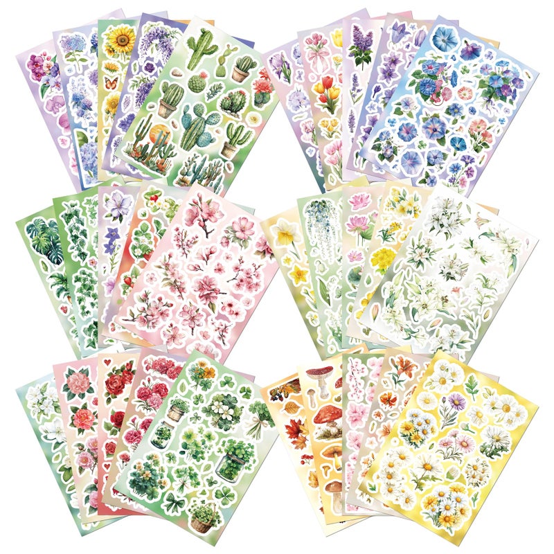 emmoolife 800+ PCS Floral Sticker Book for Journaling Supplies, Leaf Flower Watercolor Botanical Stickers for DIY Craft Scrapbooking Aesthetic Room Decor Junk Journal Bullet Journals Collage - Image 2