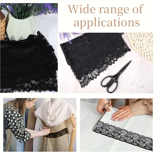 Gtziqa 5 Yards Black Lace Trim, Elastic Vintage Lace Fabric Applique Ribbon Floral Stretchy Embroidered Sewing Edge for Wedding Dress, Bridal Decorations, Sewing Crafts DIY Projects (4 Inches Wide) - Image 4