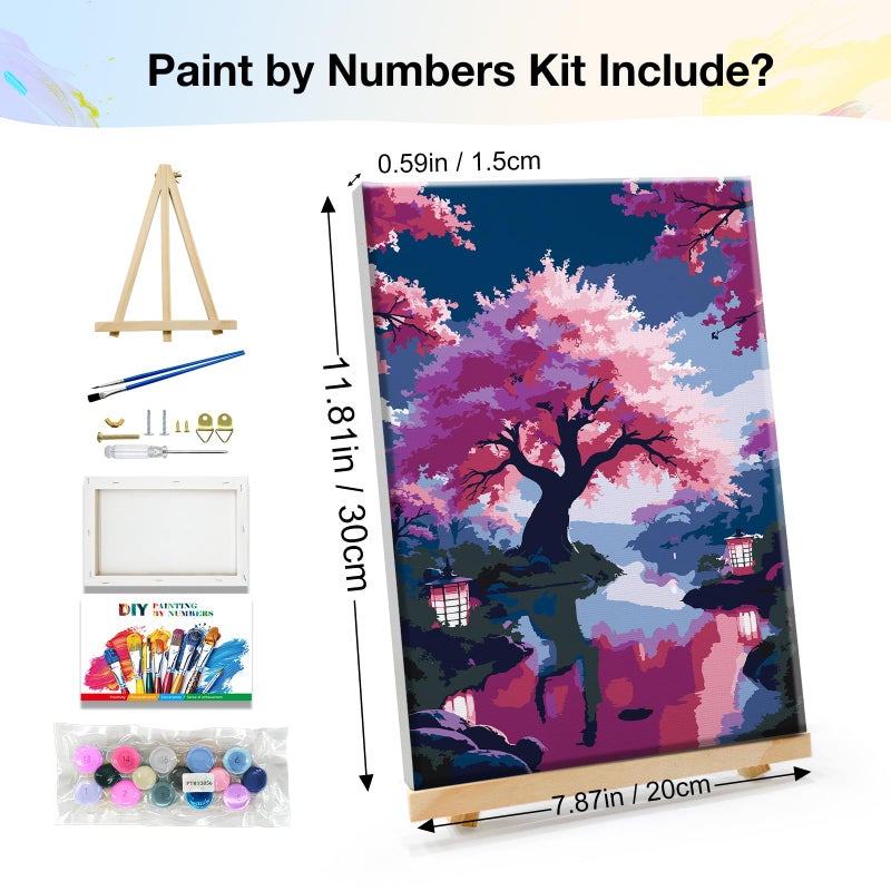 JOOZ Paint by Numbers Kit for Adults with Easel Cherry Blossom Tree Paint by Number with Frame Lake Scenery Adult Paint by Number Kits Oil Painting by Numbers for Gift Home Wall Decor 8x12 Inch - Image 2