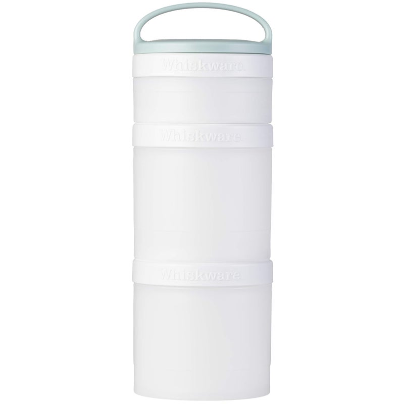 Whiskware Stackable Snack Containers for Kids and Toddlers, 3 Stackable Snack Cups for School and Travel, White and Mint