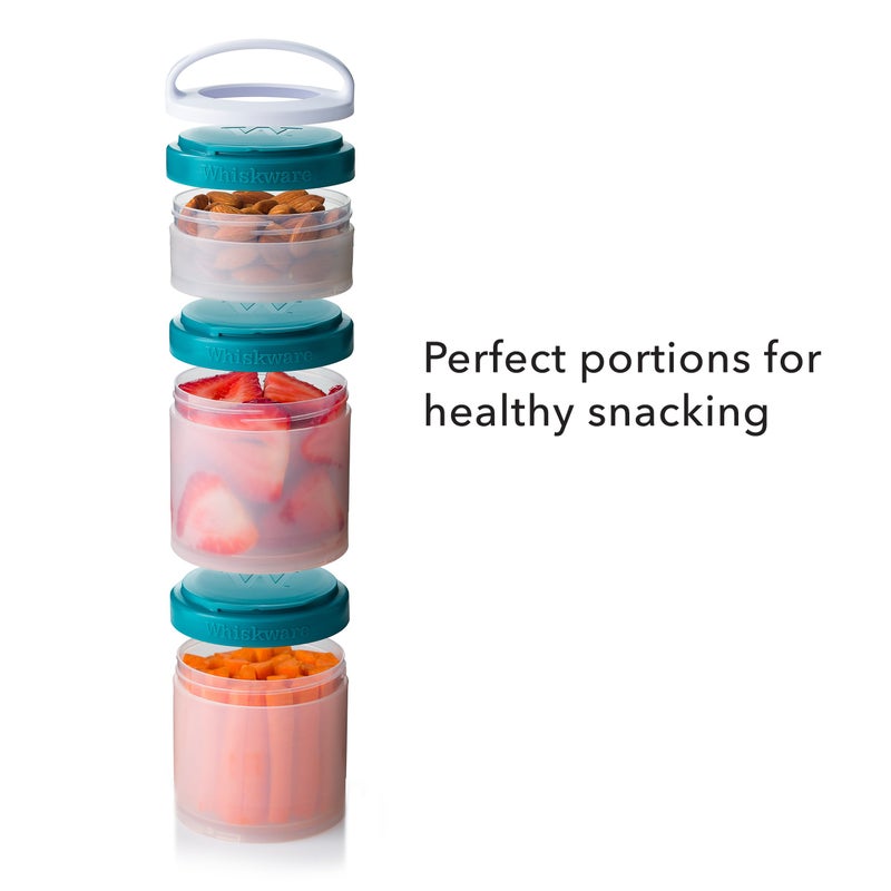 Whiskware Stackable Snack Containers for Kids and Toddlers, 3 Stackable Snack Cups for School and Travel, White and Mint