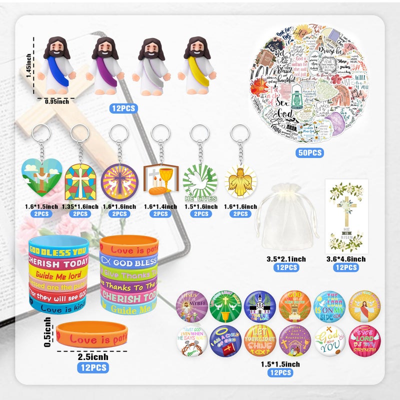 Tazimi 122 Pcs Christian Bible Party Favors Jesus Party Favors Cross Goodie Bags With Stickers Rubber Bracelets Button Pins And Bags For Christian Party Supplies Decorations - Image 2