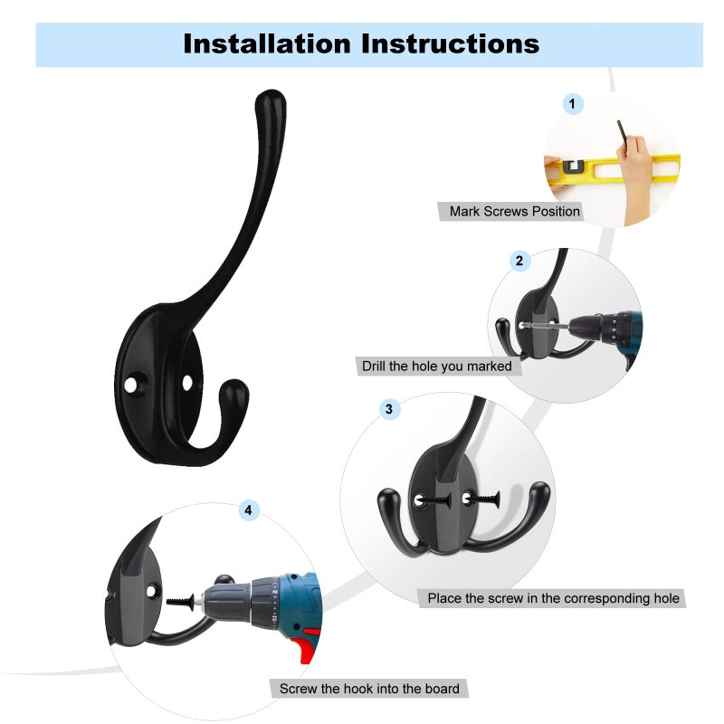 Kruodop 4Pcs Coat Hooks Wall Hooks For Hanging Heavy Duty  Wall Mounted Black Towel Hooks  Metal Single Coat Hanger With Screws Cup Retro For Coats  Handbags  Towels - Image 3