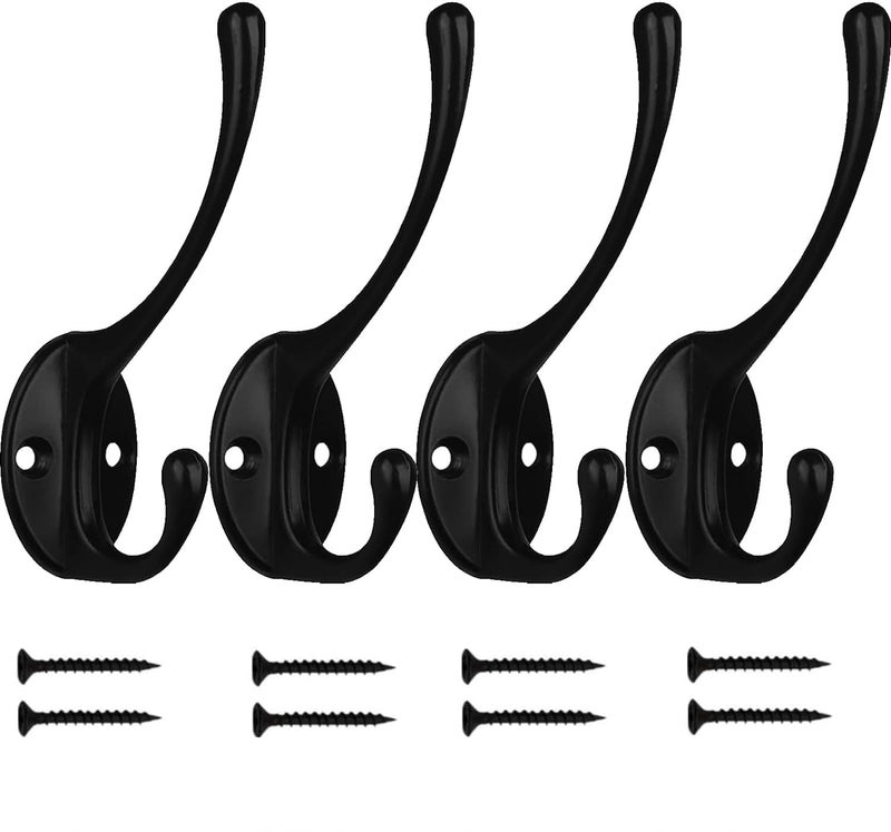 Kruodop 4Pcs Coat Hooks Wall Hooks For Hanging Heavy Duty  Wall Mounted Black Towel Hooks  Metal Single Coat Hanger With Screws Cup Retro For Coats  Handbags  Towels - Image 1