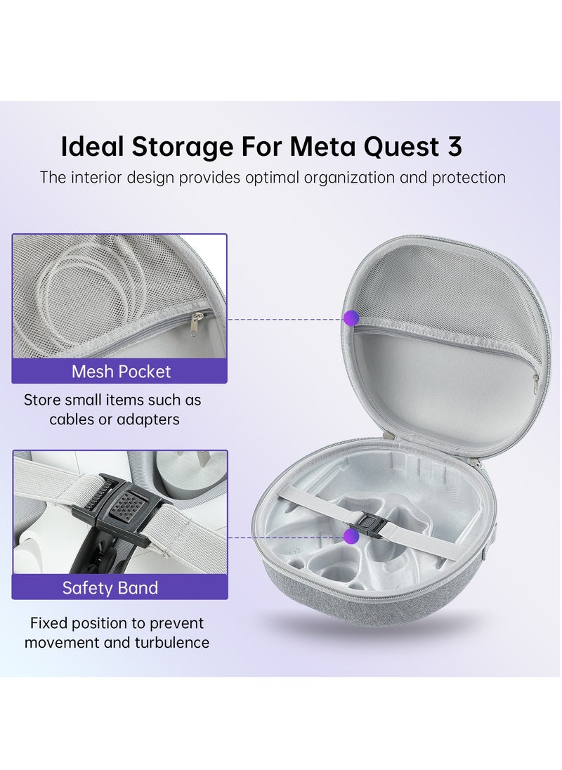 Waterproof Hard Case for Meta Oculus Quest 3 VR Gaming Headset and Touch Controllers Shockproof Carrying Bag Organizer Case with Mesh Pocket Suitable for Travel and Home Storage