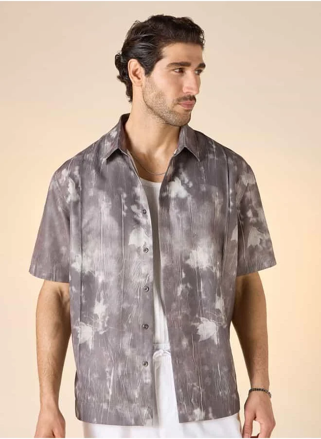 ايكونيك Iconic All-Over Print Shirt with Short Sleeves