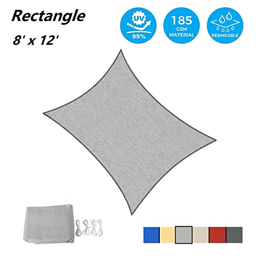 AsterOutdoor Sun Shade Sail Rectangle 8' x 12' UV Block Canopy for Patio Backyard Lawn Garden Outdoor Activities, Gray - Image 2