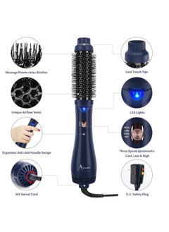 Aima Beauty Brush, Aima Beauty 4-In-1 Upgrade Hot Air Straightener Curler Function For Women, Hair Styling Tools, Prussian Blue-Round  - Image 3