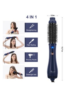 Aima Beauty Brush, Aima Beauty 4-In-1 Upgrade Hot Air Straightener Curler Function For Women, Hair Styling Tools, Prussian Blue-Round  - Image 2