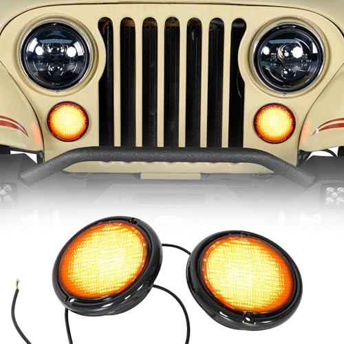 Hooke Road Front Turn Signal Lights Parking Light LED Amber Lamps and White DRL with Smoke Lens for 19761986 Jeep CJ5 CJ7 CJ8 Scrambler Pack of 2 - Image 1