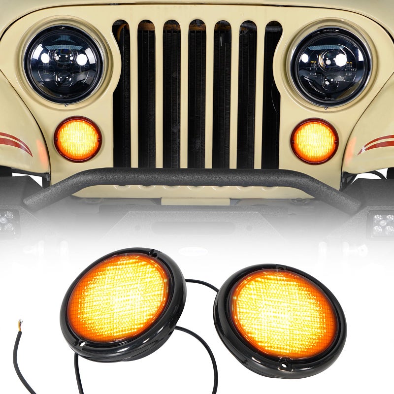 Hooke Road Front Turn Signal Lights Parking Light LED Amber Lamps and White DRL with Smoke Lens for 19761986 Jeep CJ5 CJ7 CJ8 Scrambler Pack of 2 - Image 2