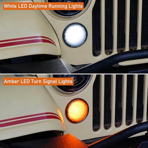 Hooke Road Front Turn Signal Lights Parking Light LED Amber Lamps and White DRL with Smoke Lens for 19761986 Jeep CJ5 CJ7 CJ8 Scrambler Pack of 2 - Image 3