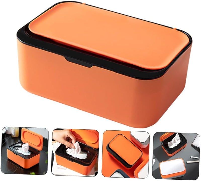 صندوق مناديل مبللة مدمج مع غطاء، حاوية تخزين محكمة الإغلاق، مادة متينة، منظّم سطح المكتب - Image 2