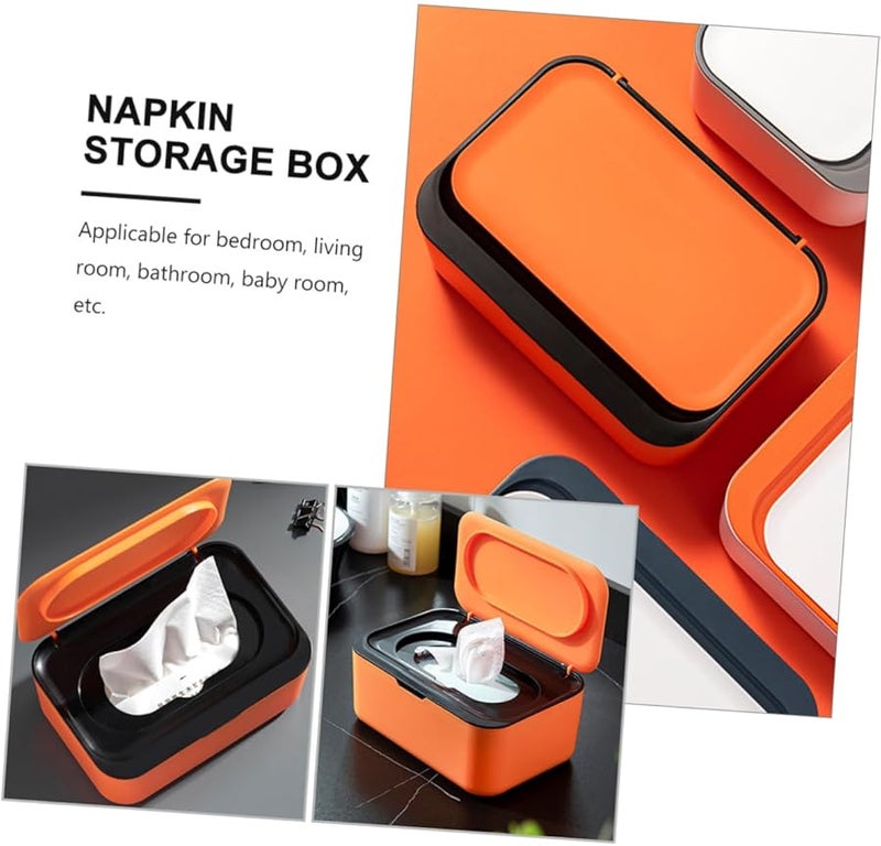 صندوق مناديل مبللة مدمج مع غطاء، حاوية تخزين محكمة الإغلاق، مادة متينة، منظّم سطح المكتب - Image 4