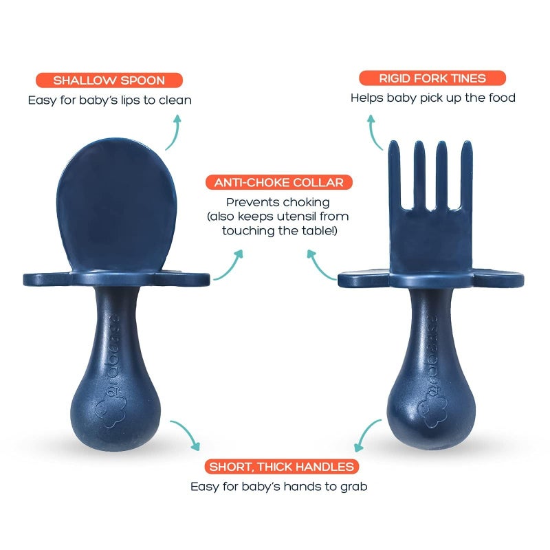 Grabease Baby Feeding Utensils Set - Infant and Baby Fork and Spoon for Ages 1-11 Months, BPAs and Phthalate-Free Cutlery, Plastic, 1 Set, Navy - Image 4