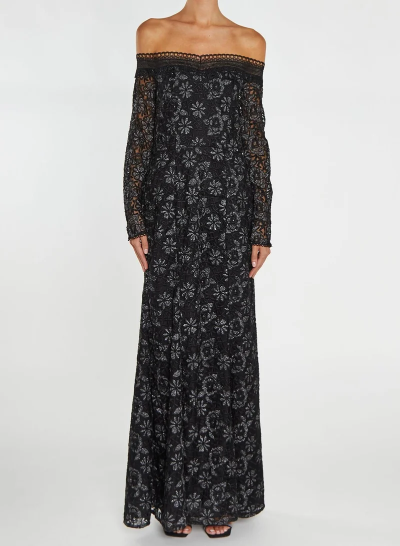 True Decadence Lenox Black Bardot Long-Sleeve Maxi Dress