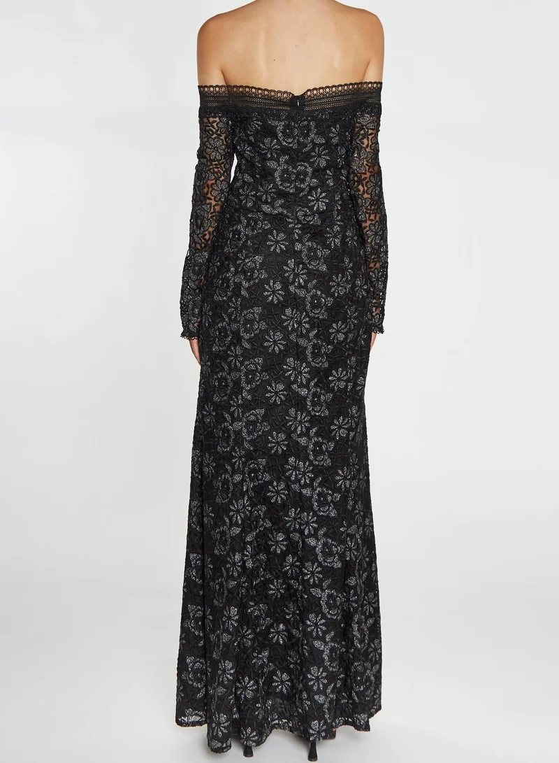 True Decadence Lenox Black Bardot Long-Sleeve Maxi Dress