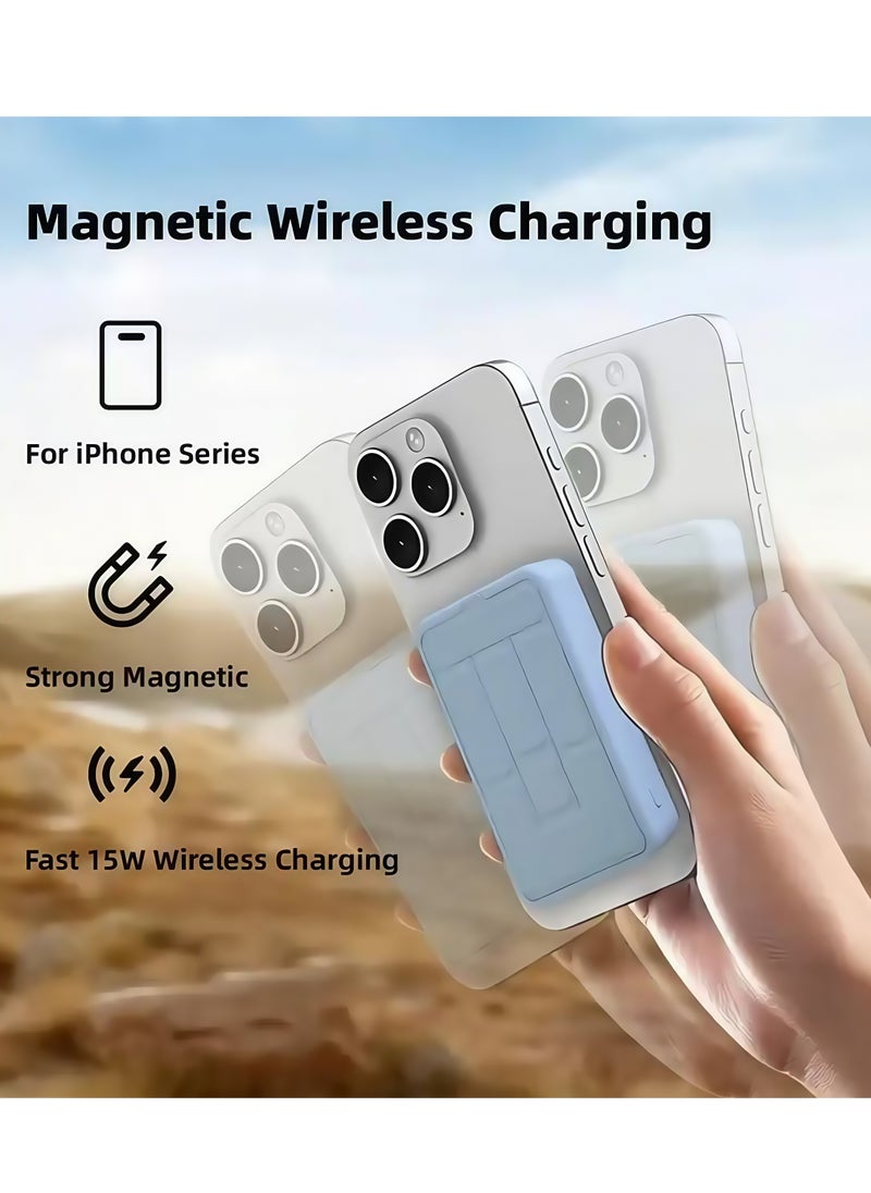 Generic - 10000 mAh Magnetic MagSafe Wireless Portable Power Bank Charger，22.5W USB-C Power Delivery for iPhone12-16Series，Blue - Image 1