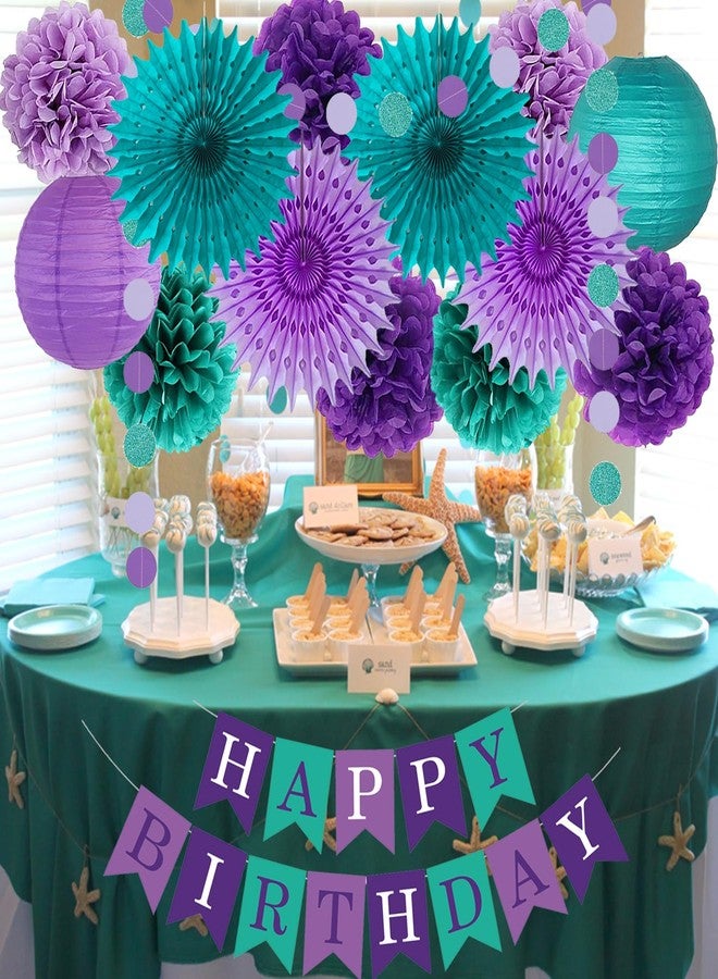 FETETIJD Teal Purple Lavender Party Decorations Mermaid Birthday Party Tissue Pom Poms Flowers Lanterns Happy Birthday Banner Dots Garland Under The Sea Party Girls Baby Shower Party Decoration - Image 4