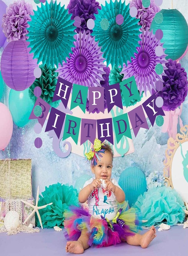 FETETIJD Teal Purple Lavender Party Decorations Mermaid Birthday Party Tissue Pom Poms Flowers Lanterns Happy Birthday Banner Dots Garland Under The Sea Party Girls Baby Shower Party Decoration - Image 3