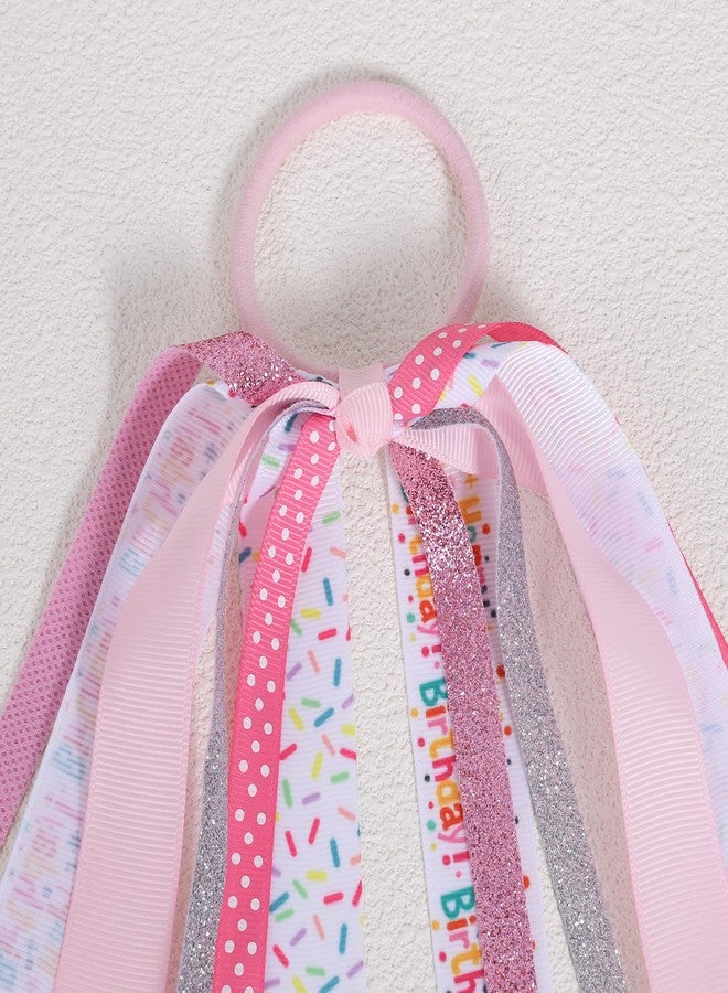 KCHIES 8.7-Inch Happy Birthday Ponytail Hair Ribbon Streamer Glitter Ribbon Bow Pony Holder Elastic Hair Tie Band for Women Girls Birthday Party Dress outfit Pigtail Decor Accessory Gift - Image 3