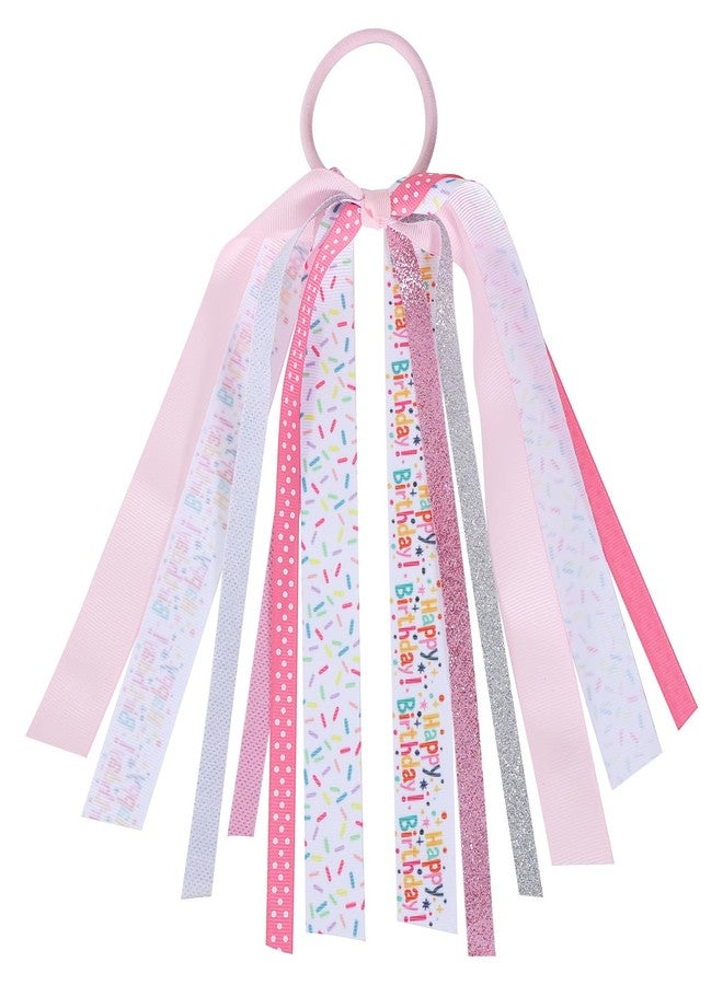 KCHIES 8.7-Inch Happy Birthday Ponytail Hair Ribbon Streamer Glitter Ribbon Bow Pony Holder Elastic Hair Tie Band for Women Girls Birthday Party Dress outfit Pigtail Decor Accessory Gift - Image 1
