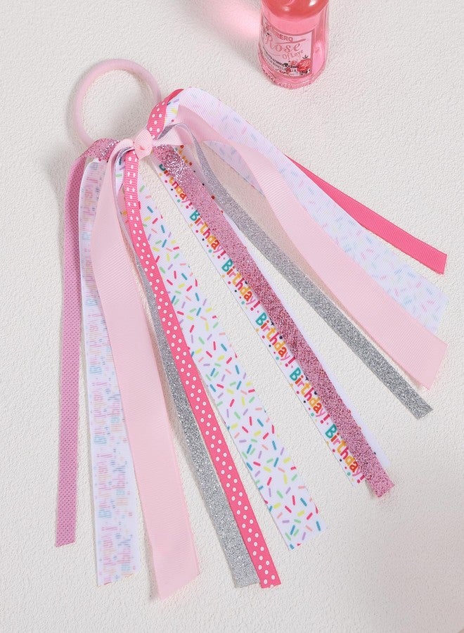 KCHIES 8.7-Inch Happy Birthday Ponytail Hair Ribbon Streamer Glitter Ribbon Bow Pony Holder Elastic Hair Tie Band for Women Girls Birthday Party Dress outfit Pigtail Decor Accessory Gift - Image 2