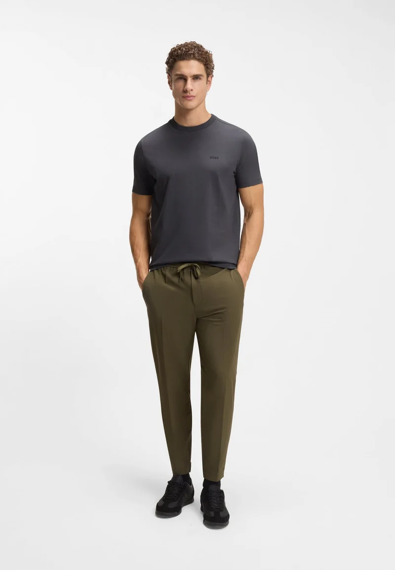 BOSS Open Grey Stretch-cotton T-shirt with logo detail for Men | Best Price UAE