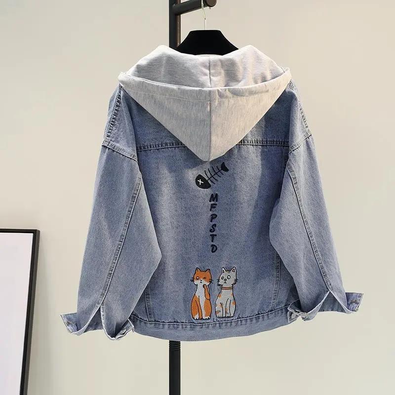 Girls' Denim Coat Girls' Loose Casual Coat Girls' Embroidered Korean Student Version Trend - Image 1