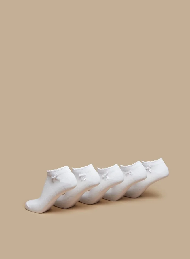 LBL Boys's Solid Ankle Length Socks with Scallop Hem and Bow - Set of 5