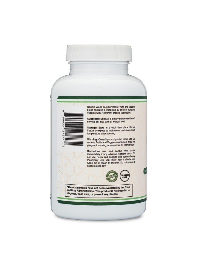 Double Wood Supplements Fruits and Veggies Supplement (Daily Blend of 49 Different Fruits and Vegetables, 23 Veggies and 29 Fruits) 1,500mg Servings, 180 Capsules (No Fillers, Vegan Safe, Non-GMO) by Double Wood - Image 3