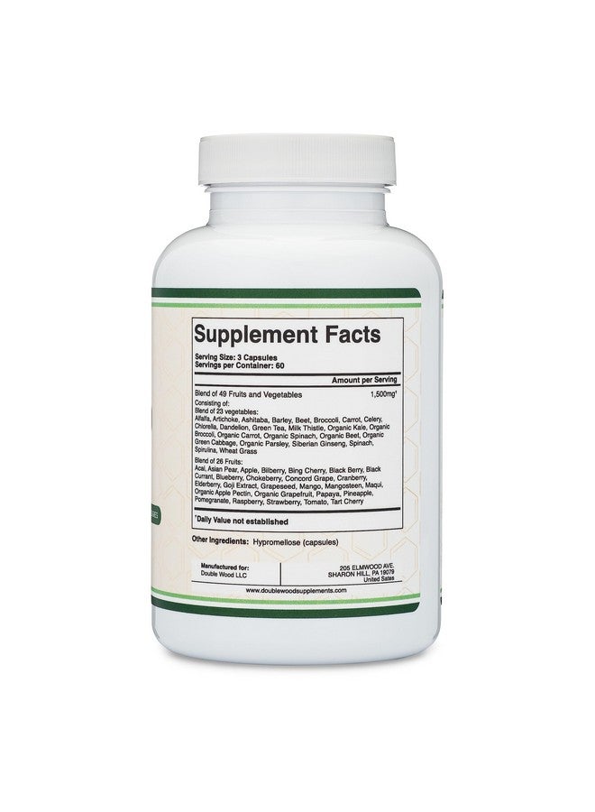 Double Wood Supplements Fruits and Veggies Supplement (Daily Blend of 49 Different Fruits and Vegetables, 23 Veggies and 29 Fruits) 1,500mg Servings, 180 Capsules (No Fillers, Vegan Safe, Non-GMO) by Double Wood - Image 2