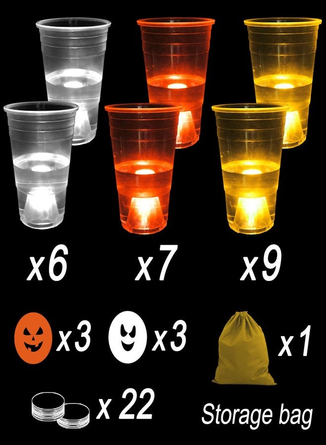Ahuimeius 22 Pcs Glow Candy Corn Theme Party Game, 16oz Light Up Pong Cups for Pumpkin & Ghost Party with 6 Halloween Theme Balls - Image 4
