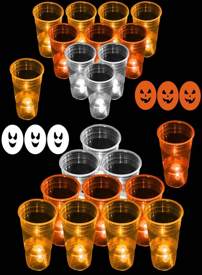 Ahuimeius 22 Pcs Glow Candy Corn Theme Party Game, 16oz Light Up Pong Cups for Pumpkin & Ghost Party with 6 Halloween Theme Balls - Image 1
