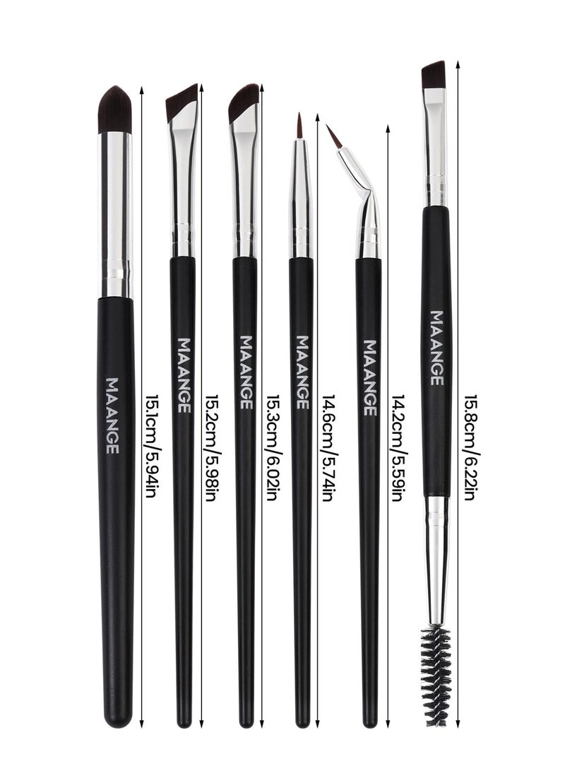 MAANGE مجموعة فرش مكياج العيون 6 قطع - فرش مكياج احترافية لدمج ظلال العيون، كحل، وفرشاة سبولي - فرشاة تجميل فاخرة خالية من القسوة باللون الأسود - Image 2