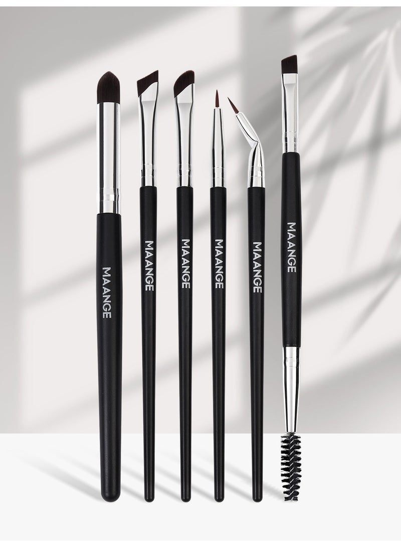 MAANGE مجموعة فرش مكياج العيون 6 قطع - فرش مكياج احترافية لدمج ظلال العيون، كحل، وفرشاة سبولي - فرشاة تجميل فاخرة خالية من القسوة باللون الأسود - Image 1