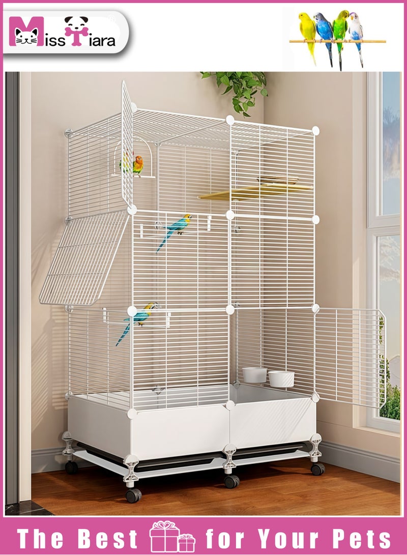 MissTiara Bird Large Cage for Parakeets, Parrotlets, Cockatiels, Budgie Finch Lovebird Canary Pet Bird,Splash-proof food, Easy to install and clean，Accessories included Large space multiple birds fly freely 74*37*139cm White - Image 1