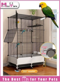 MissTiara Bird Large Cage for Parakeets, Parrotlets, Cockatiels, Budgie Finch Lovebird Canary Pet Bird,Splash-proof food, Easy to install and clean，Accessories included Large space multiple birds fly freely 74*37*139cm White  - Image 4