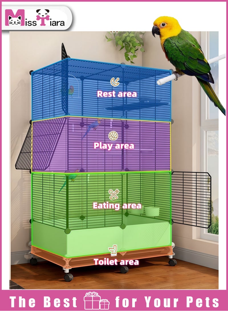 MissTiara Bird Large Cage for Parakeets, Parrotlets, Cockatiels, Budgie Finch Lovebird Canary Pet Bird,Splash-proof food, Easy to install and clean，Accessories included Large space multiple birds fly freely 74*37*139cm White - Image 3