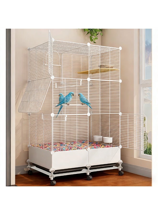 MissTiara Bird Large Cage for Parakeets, Parrotlets, Cockatiels, Budgie Finch Lovebird Canary Pet Bird,Splash-proof food, Easy to install and clean，Accessories included Large space multiple birds fly freely 74*37*139cm White - Image 5