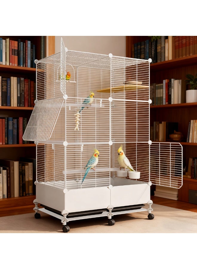 MissTiara Bird Large Cage for Parakeets, Parrotlets, Cockatiels, Budgie Finch Lovebird Canary Pet Bird,Splash-proof food, Easy to install and clean，Accessories included Large space multiple birds fly freely 74*37*139cm White - Image 4