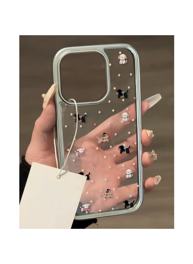 NIBEMINENT A Puppy With A Screen Full Of Dots Protective TPU Case Cover For iPhone 15, Matte Silver - Image 2